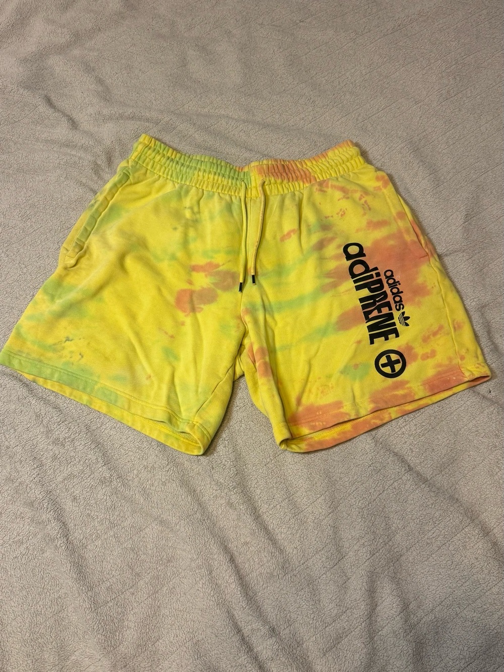 adidas Yellow Tie-Dye Adiprene Shorts with Black Logo